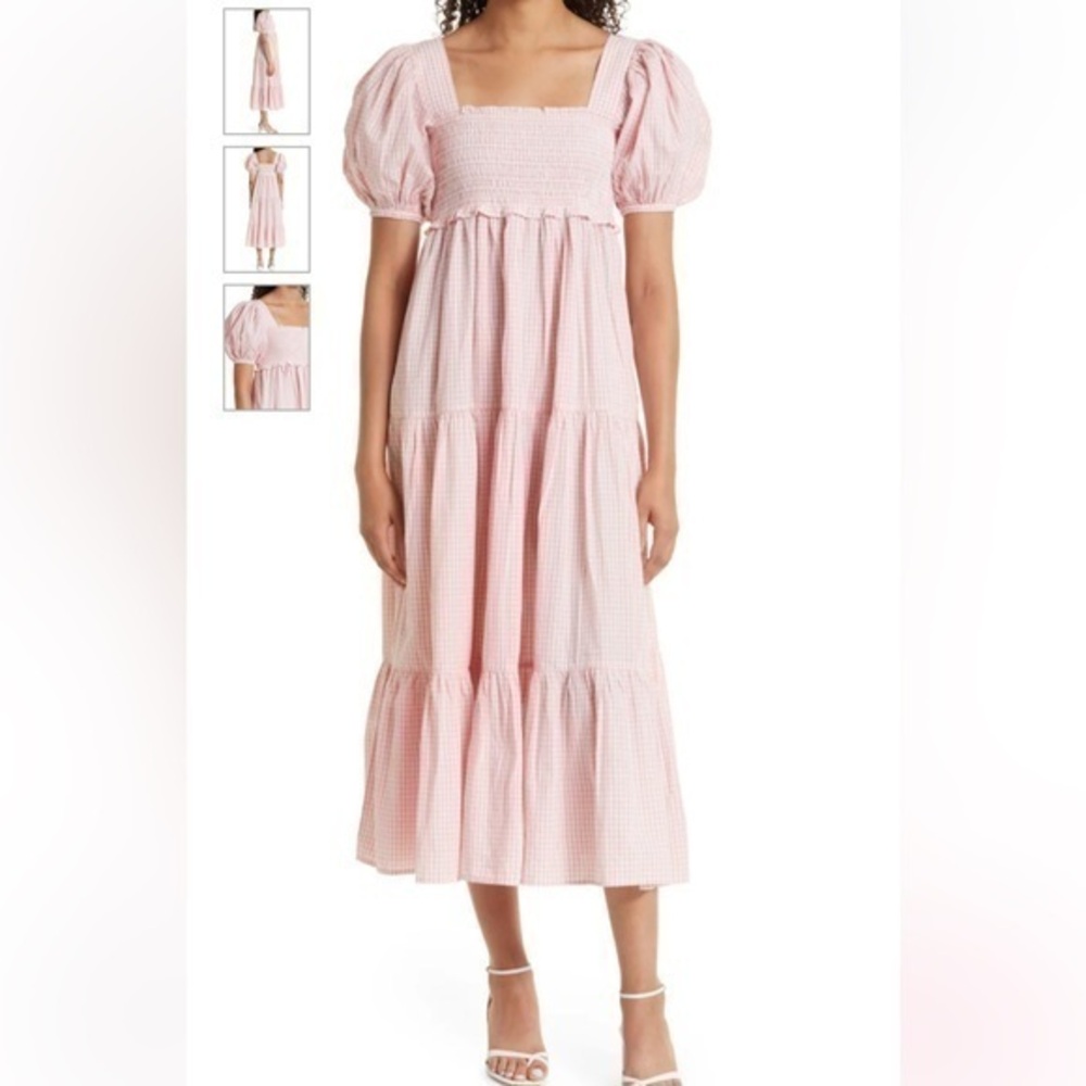 byTiMo Gingham Poplin Tiered Dress - Pink Check XS Midi Dress